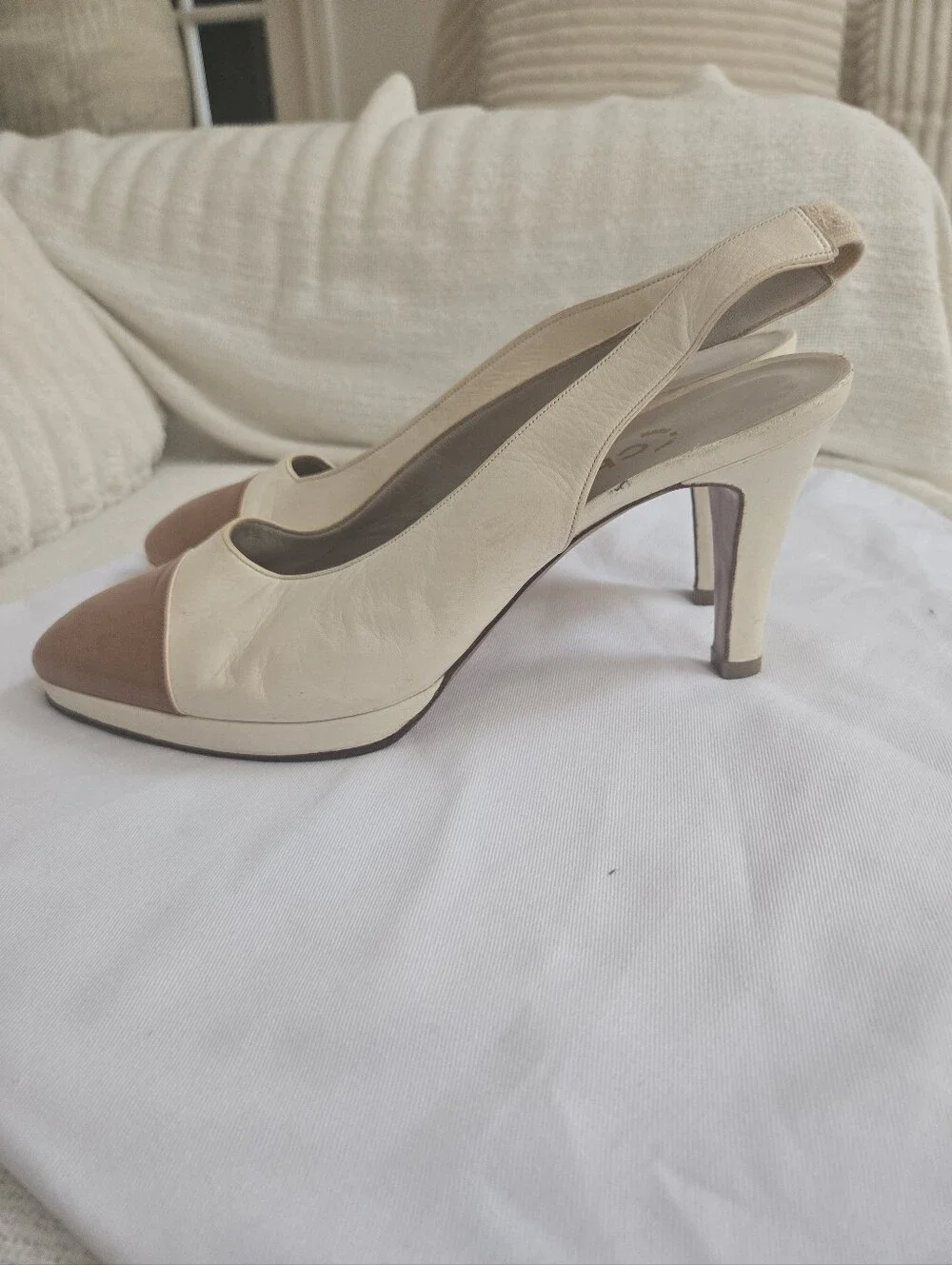 CHANEL Two-Tone Slingback Pumps in Cream & Brown